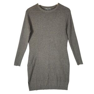 Title Nine Sweater Dress Medium Gray Merino Wool Waffle Knit Long Sleeve Pocket